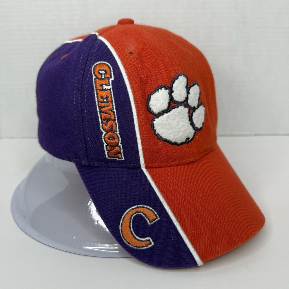 Clemson University Tigers Y2K Two Tone Spilt Adjustable Hat Cap NCAA Purple